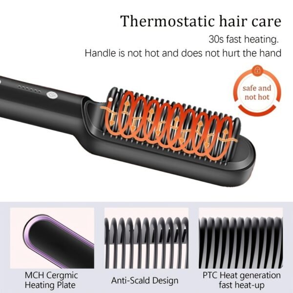 2-in-1 Electric Hair Straightener Brush Hot Comb - Image 10