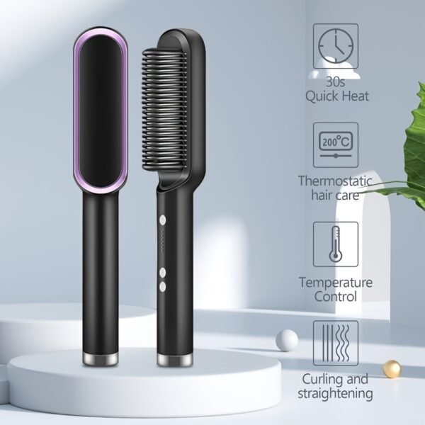 2-in-1 Electric Hair Straightener Brush Hot Comb - Image 5