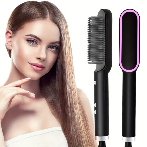 2-in-1 Electric Hair Straightener Brush Hot Comb - Image 2