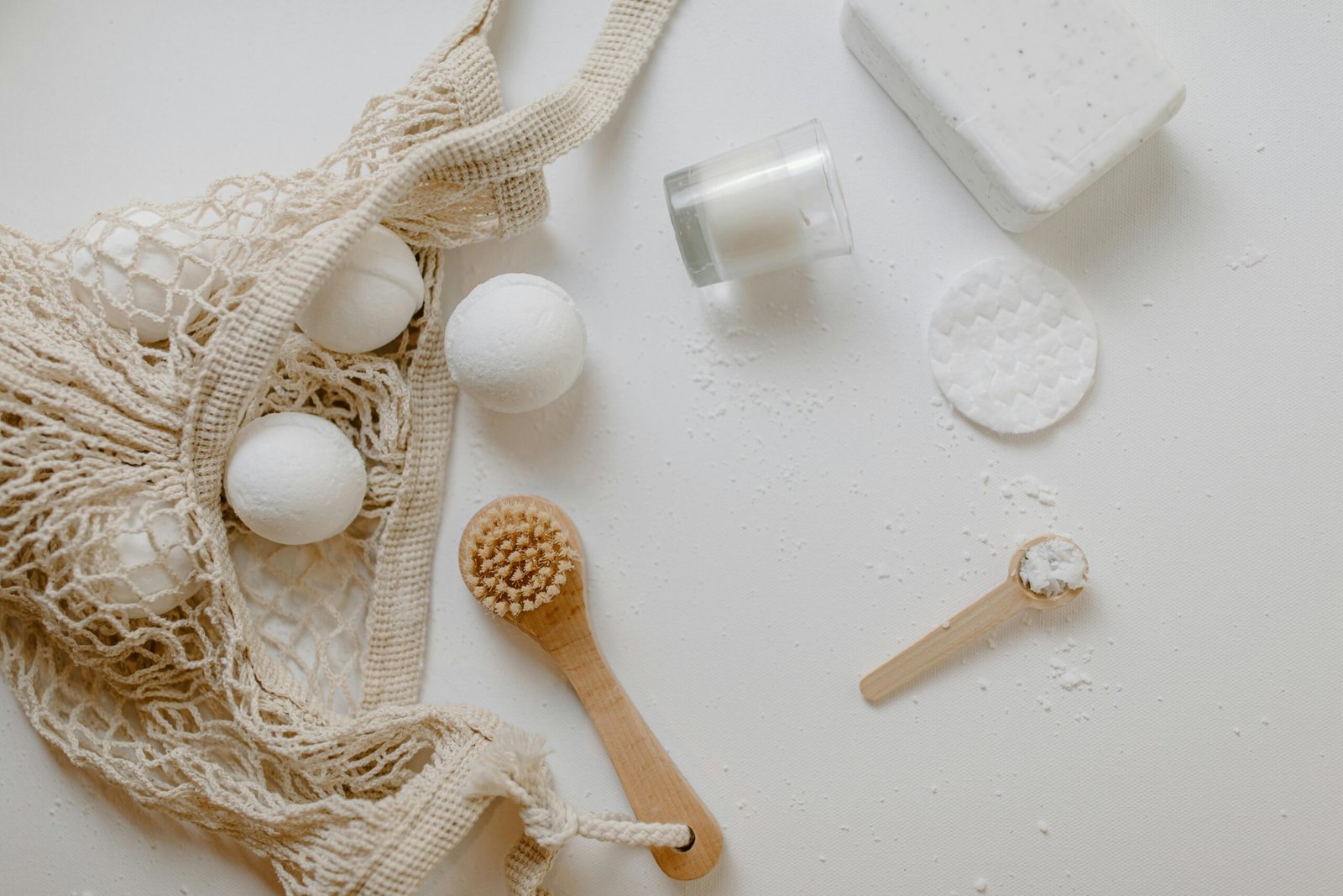 Hygiene Products and Bath Essentials on a White Surface