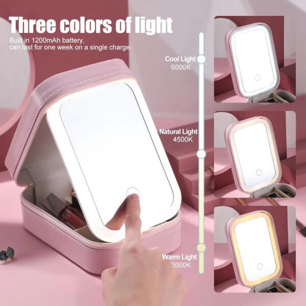 Makeup Brushes With Case Set Portable LED Mirror Makeup Jewelry Storage Case Travel Makeup Tool Kits - Image 7